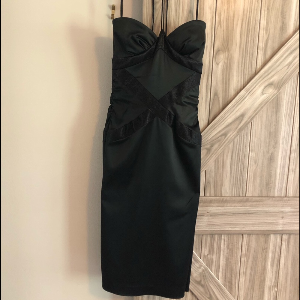 Nicole Miller collection black satin dress